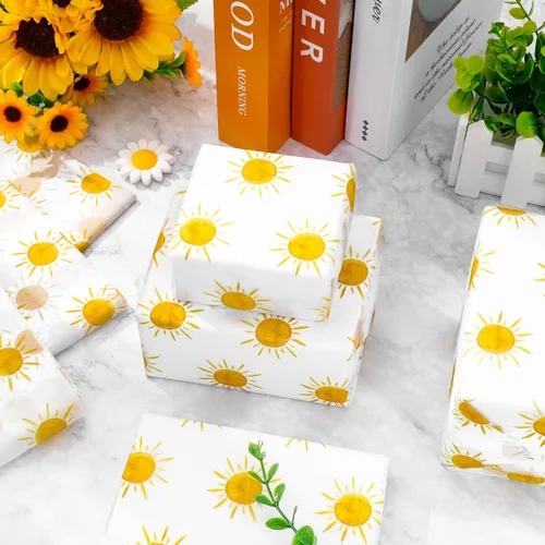 Miniatura 5 de Whaline 100 hojas de papel de seda bohemio con sol amarillo, papel de regalo para el primer viaje alrededor del sol, papel de arte para manualidades