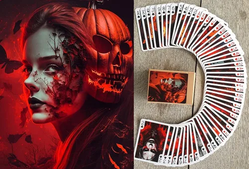 Cartas góticas de Halloween (baraja de póquer 54 cartas todas diferentes) Brujas góticas en Halloween Noche Thriller Halloween Carteles