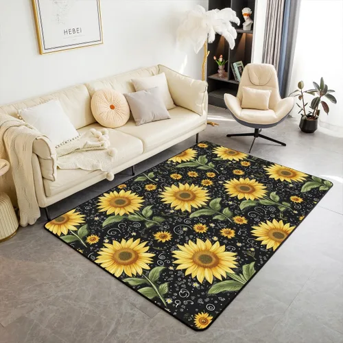 Alfombra de área de girasol de 3 x 5 pies, alfombra de abeja para niños y niñas, alfombra decorativa floral amarilla, bonita alfombra decorativa de