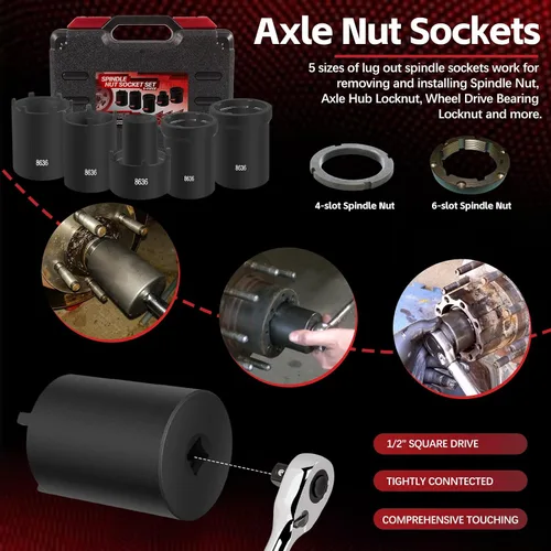Miniatura 3 de Kit de Herramientas de Llaves de Tuerca de Husillo 5 Piezas Juego de Llaves de Tuerca de Bloqueo de Cubo de Eje 1/2" Drive Extractor Instalador