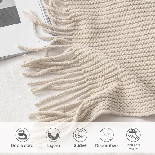 Miniatura 4 de lifein Manta de felpilla de 50 x 60 pulgadas, suave manta de punto bohemio para sofá, acogedora decoración de casa de campo, manta ligera para todas
