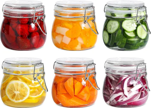 ComSaf Tarros herméticos de vidrio con tapas de 17 onzas, recipientes pequeños para almacenamiento de alimentos, juego de 6 recipientes herméticos