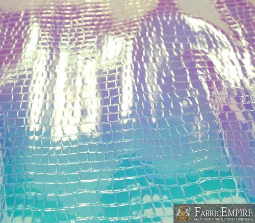 Miniatura 4 de Fabric Empire Tapicería de vinilo en relieve cocodrilo holográfico brillante tela azul claro 54 pulgadas de ancho vendido por The Yard