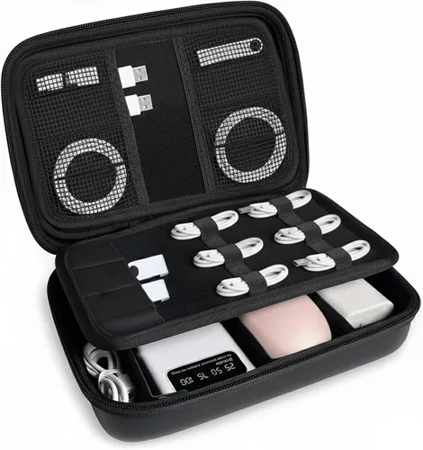 Bolsa organizadora de cables de viaje, funda impermeable para accesorios electrónicos para cables, cargadores y equipo técnico, color gris