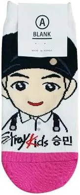 Miniatura 4 de Calcetines de personajes de dibujos animados Kpop StrayKids para mujer, fabricados en Corea, Blanco