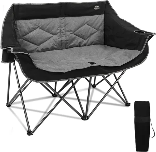 Silla plegable para camping, silla doble portátil con soporte para tazas, soporte para copas de vino, bolsa de transporte resistente para 2 adultos,