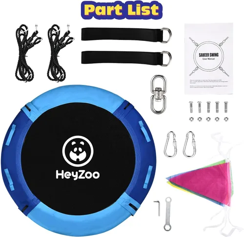 Miniatura 8 de HeyZoo Columpio de Árbol de 43 Pulgadas, Conjunto de Columpio de Platillo para Niños con Capacidad de Peso de 408 Kilos, Incluye Giratorio de 360