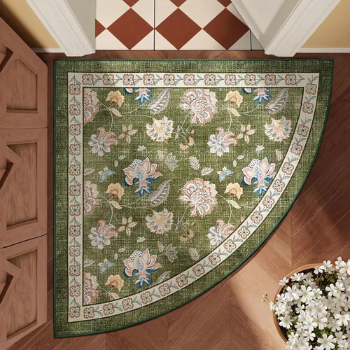 Miniatura 125 de Jinchan Fiora - Alfombra redonda de 8 pies, alfombras vintage con diseño floral envejecido, lavable a máquina, antideslizante, de pelo bajo, Azul