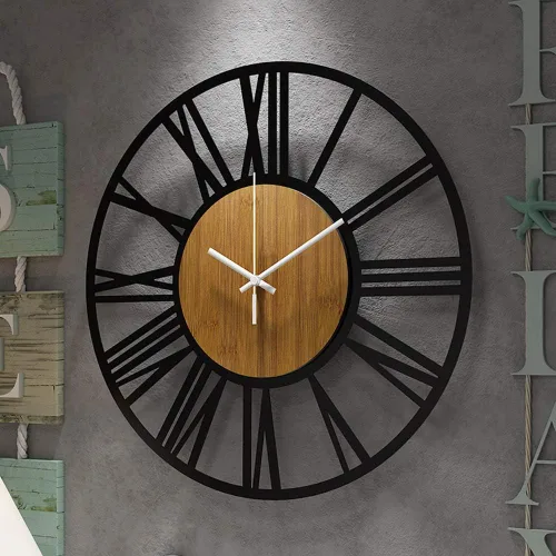 Miniatura 10 de 1st owned Reloj de pared para sala de estar - 33 cm Silencioso sin tictac, funciona con baterías, metal negro, relojes de pared de madera antigua