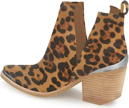 Miniatura 2 de YDN Botines de tacón bajo para mujer, botas vaqueras de gamuza sintética recortadas con punta de metal para atuendo formal, talla 4-15 de EE. UU