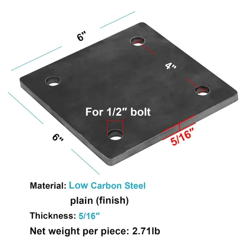 Miniatura 2 de 2 placas de acero de 6 x 6 pulgadas, hoja base de metal cuadrada, grosor de 5/16 pulgadas, laminada en caliente