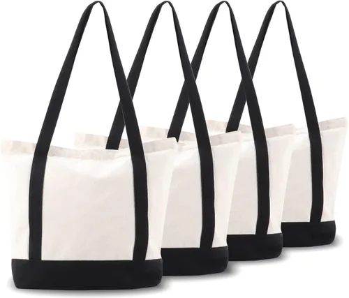 kaxilu Bolsa de lona negra con cremallera de 16.5 x 14 x 5 pulgadas, 4 bolsas de lona reutilizables, bolsas de tela a granel para comestibles