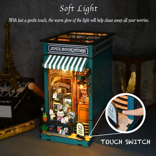 Miniatura 2 de Kit de manualidades para rincón de lectura con caja de música, casa de muñecas de madera con rompecabezas 3D y luz led, kit de casa en miniatura