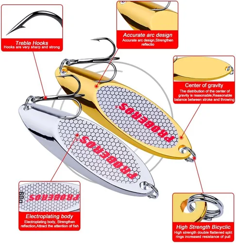 Miniatura 2 de PROBEROS Cucharas de pesca señuelos cebos para lubina, aparejos de cebo de jigging con ganchos agudos, cuchara de metal duro, señuelo de pesca
