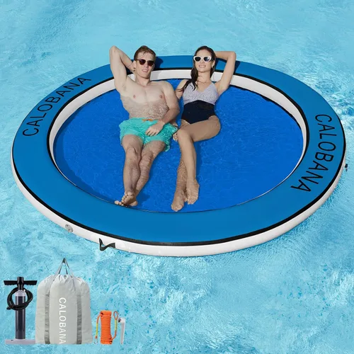 Miniatura 22 de CALOBANA Anillo Flotante Redondo Inflable Hamaca de Agua Flotadores de Río de Alta Resistencia Flotadores de Lago para Adultos Plataforma de Isla