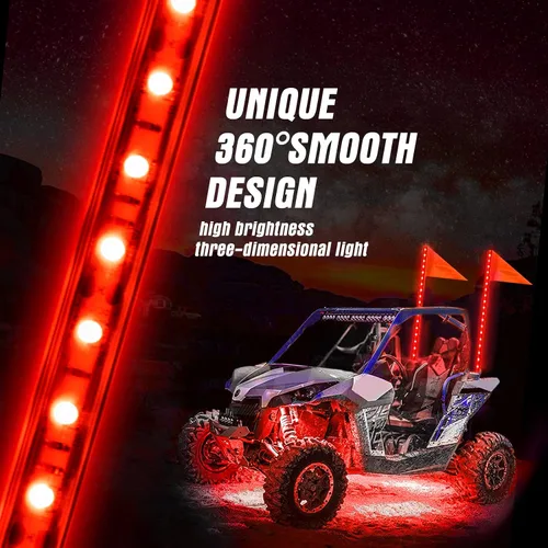 Miniatura 2 de 2 PIEZAS 1.2M Luz LED Roja de Látigo para Camión, BESTZHEYU Luz de Látigo LED de 4 Pies para ATV UTV, Antena de Látigo para RZR Polaris Todoterreno