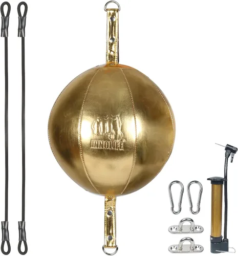 Miniatura 12 de InnoLife Kit de saco de boxeo de doble extremo con bola de perforación, kit de reacción de velocidad con cordones elásticos, perfecto