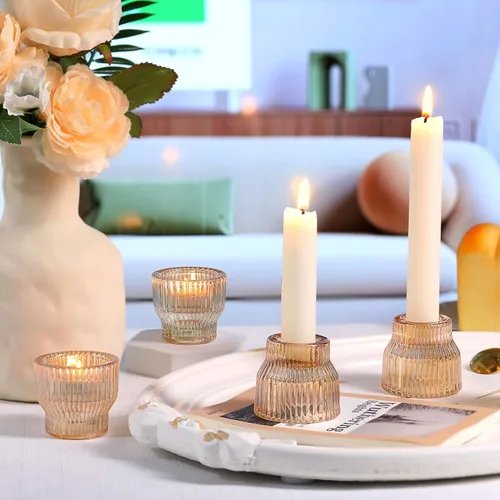 Miniatura 8 de HAVITI Paquete de 12 portavelas cónicos dorados, portavelas de cristal, candelabros de té para centros de mesa de boda de otoño, decoración de mesa