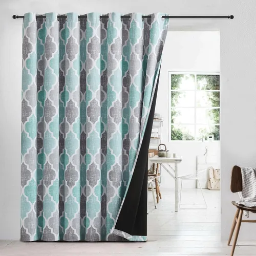 Miniatura 34 de Beauoop Cortinas 100% Opacas de 45 Pulgadas de Largo, 2 Paneles para Dormitorio, Sala de Estar, Gris Aqua Marroquí Geométrico, Oscurecimiento