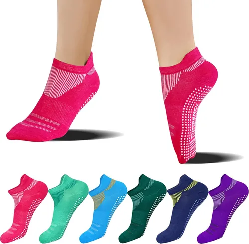 FUNDENCY Calcetines de yoga antideslizantes para mujer 6 pares calcetines antideslizantes para pilates Bikram calcetines de fitness con agarres
