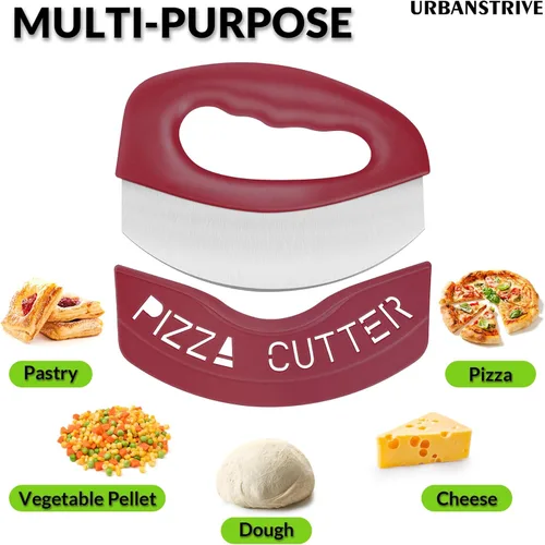 Miniatura 4 de Urbanstrive Cortador de pizza de acero inoxidable resistente con tapa, cuchillo de pizza de hoja súper afilada, cortador de pizza, accesorios de Rojo