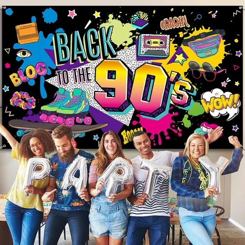 Miniatura 4 de Irenare Telón de fondo de los años 90 para decoraciones de fiesta, sesión de fotos, cartel colgante retro de regreso a los años 90 para fotografía