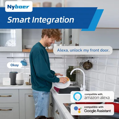 Miniatura 6 de Nyboer Cerradura de puerta inteligente WiFi, entrada sin llave con huella digital, teclado, acero inoxidable, acero de aleación