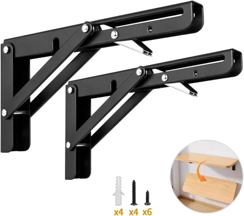 Yarssihha Soporte plegable de estante de 8 pulgadas, paquete de 2 soportes plegables resistentes montados en la pared, soportes plegables de metal