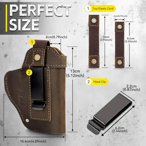 Miniatura 8 de Funda de pistola universal de cuero IWB/OWB para hombre y mujer, derecha/izquierda, funda oculta compatible con Glock 17/19/23/26/42/43X, Taurus