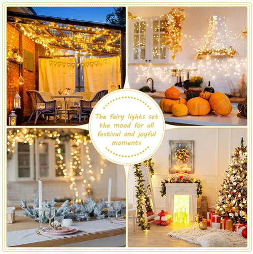 Miniatura 6 de Macarrie 6 piezas de luces de cadena USB de 33 pies con 100 LED, luces de hadas alimentadas por USB para decoración de Navidad, interior, exterior