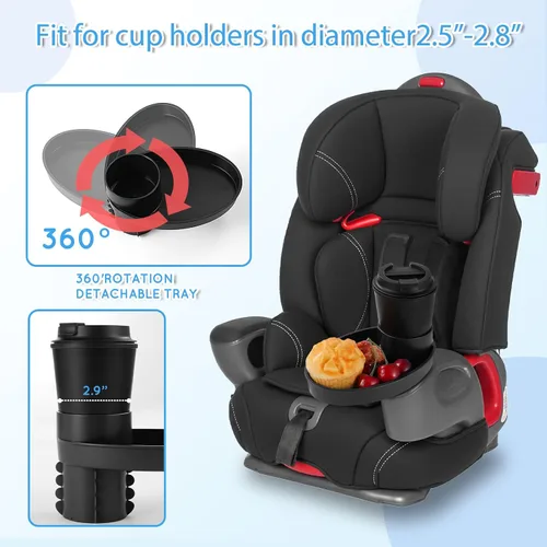Miniatura 3 de Bandeja de asiento de automóvil – para portavasos de 2.5 a 2.8 pulgadas, expande fácilmente la bandeja para aperitivos en taza de 360° y bandeja