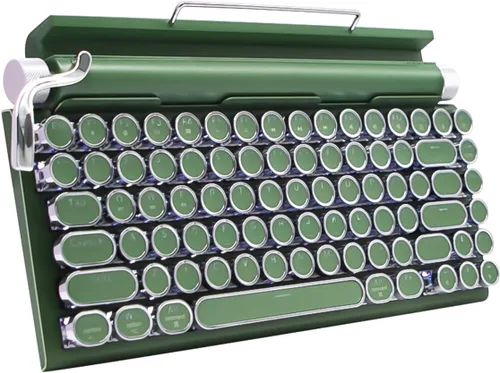 Miniatura 12 de Teclado mecánico estilo máquina de escribir retro Adventurers, 83 teclas, diseño compacto del 75%, Bluetooth 5.0 y cableado, interruptor azul Rojo