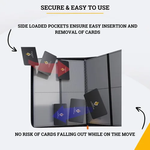 Miniatura 6 de Card Guardian - Carpeta de tarjetas de 4 bolsillos para 160 tarjetas (negra) Cierre de cremallera y bolsillos de carga lateral Compatible