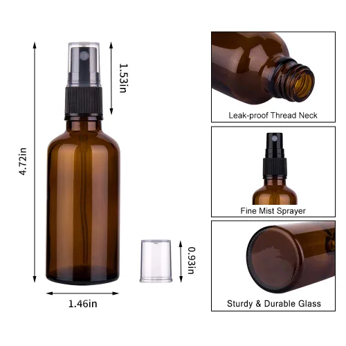Miniatura 9 de Paquete de 6 botellas de spray de vidrio ámbar para aceites esenciales, botella pequeña de 2 onzas de niebla fina vacía de viaje para cabello