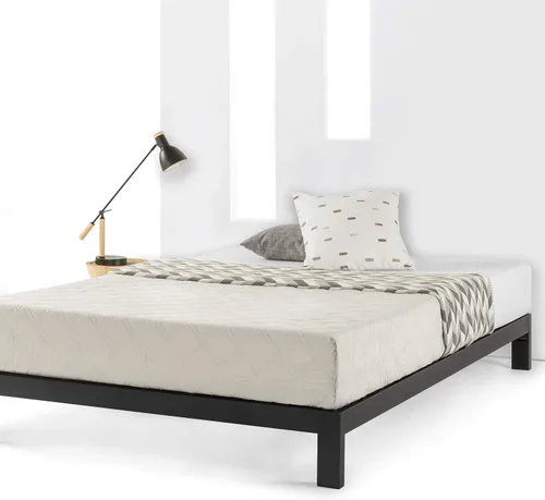 Mellow Base de cama de metal resistente de 10 pulgadas, soporte de listones de madera, base de colchón (no necesita somier), matrimonial, color negro