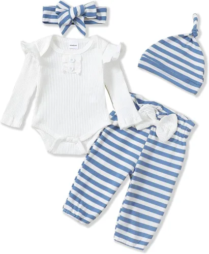 Miniatura 18 de Renotemy Conjunto de ropa para bebé recién nacida, mameluco con volantes, pantalones florales, lindo conjunto de ropa para bebé niña