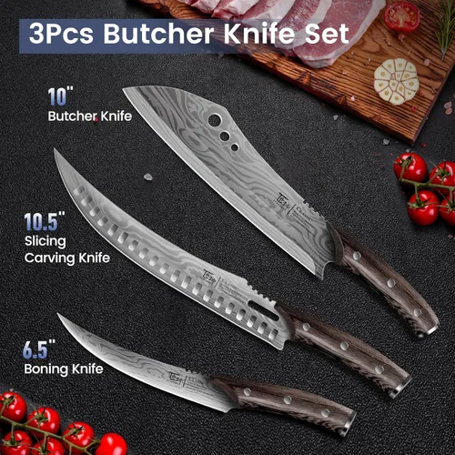 Miniatura 8 de SYOKAMI - Juego de cuchillos de carnicero, 3 piezas de cuchillos de cocina para cortar, juego de cuchillos de chef y de carnicero, juego