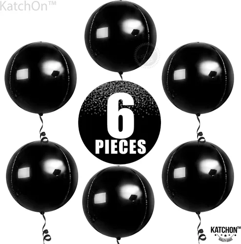 Miniatura 2 de KatchOn, Globos de aluminio negros de 22 pulgadas, paquete de 6 Globos grandes de Mylar 4D para decoraciones de cumpleaños negras, decoraciones