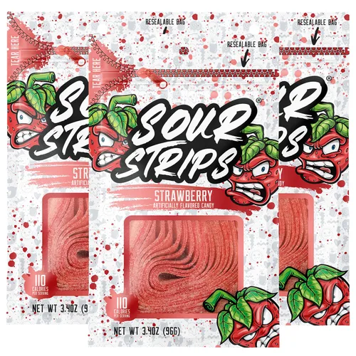 Miniatura 9 de Sour Strips Sour Candy Belts, Appleberry, bolsas de dulces resellables, 3.4 onzas (paquete de 3)