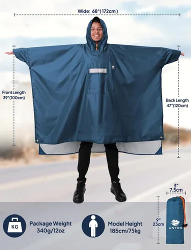 Miniatura 122 de ANYOO Poncho de lluvia con capucha para adultos, impermeable, ligero, para hombres y mujeres, chaqueta de lluvia reutilizable para emergencias al