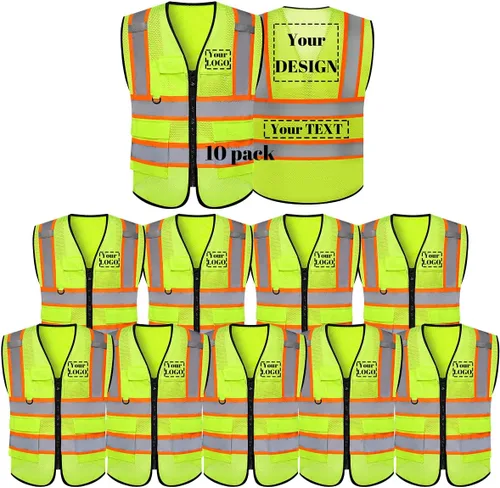 Miniatura 8 de Chaleco de seguridad de malla personalizado con LOGOTIPO Chaleco reflectante de alta visibilidad con 5 bolsillos y cremallera Azul personalizado