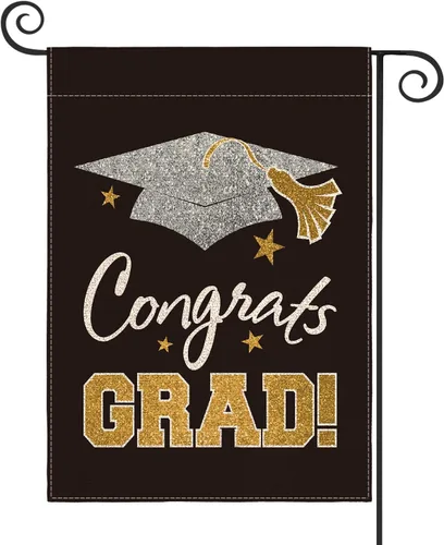 AVOIN colorlife Bandera de jardín de doble cara con texto en inglés "Congrats Grad", decoración de patio de graduación de clase 2023, 12 x 18