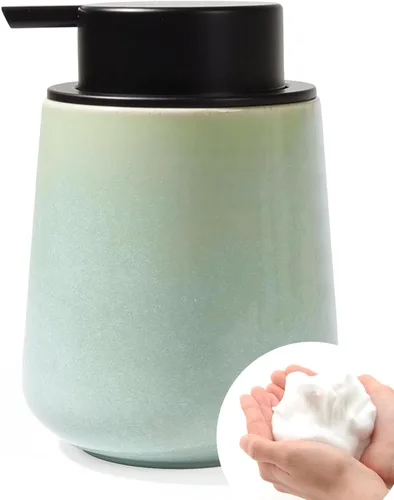 Miniatura 20 de Bosilunlife Dispensador de jabón espumoso de cerámica, dispensador de jabón de espuma de 12 onzas, dispensador de jabón líquido para encimera