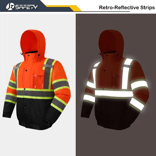 Miniatura 2 de JKSafety Chaqueta bomber de seguridad de invierno de alta visibilidad para hombres y mujeres Chaqueta de seguridad de invierno duradera e 115-Negro