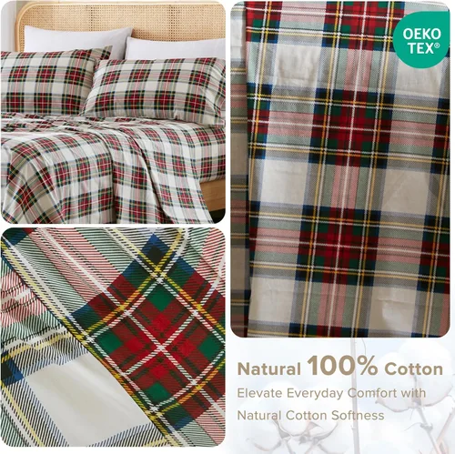 Miniatura 60 de Comfort Spaces Sábanas 100% algodón tamaño King, transpirables, naturalmente frescas, sábanas de algodón suave con bolsillo elástico de 14 pulgadas