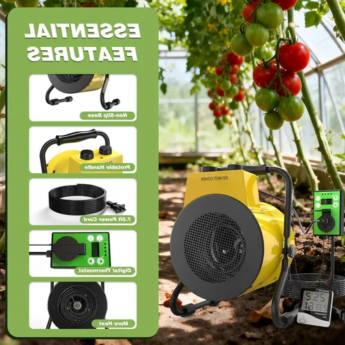 Miniatura 3 de Calentador de invernadero de 1500 W con termostato digital, calentador para exteriores con protección contra sobrecalentamiento y función