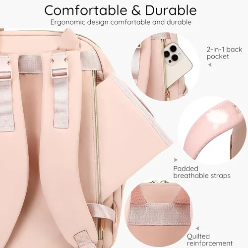 Miniatura 6 de Mochila para pañales, grande, multifuncional, para niños, niñas y bebés, bolsa esencial de viaje con cambiador, bolsillos aislados, correas para Rosa