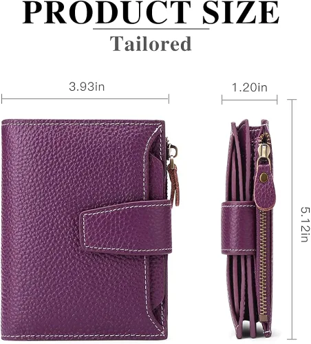 Miniatura 3 de FALAN MULE - Cartera de cuero auténtico para mujer pequeña plegable compacta con interferencia de radiofrecuencia RFID