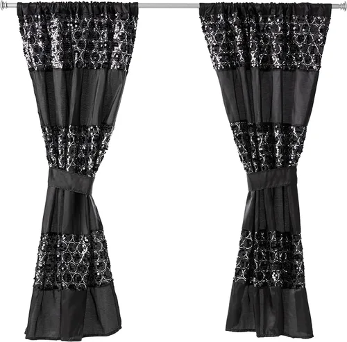 Zahari Home Sinatra - Cortina de ventana de baño, elegante cortina de ventana de baño, 36 x 54 pulgadas cada una, juego de 2, color negro