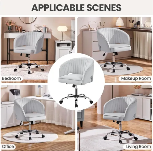 Miniatura 7 de Yaheetech - Silla de escritorio de terciopelo giratoria con respaldo tapizado para tocador, silla de oficina en casa con ruedas, silla pequeña